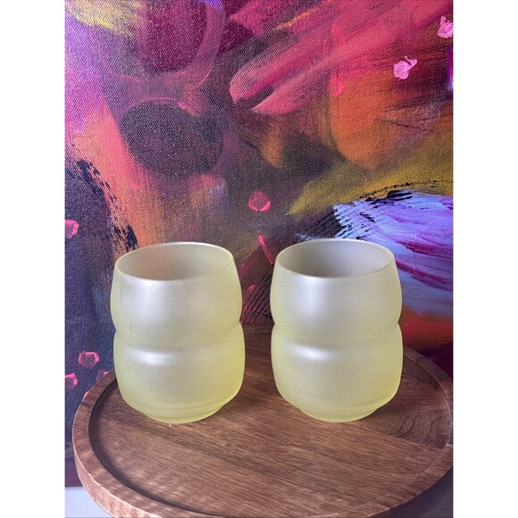 2 Frosted Yellow MCM Glass Tumblers - Picture 1 of 10